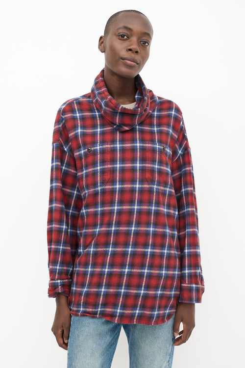 R13 Red 
Blue Plaid Turtleneck Top