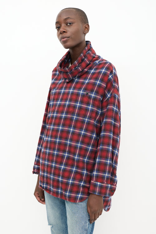 R13 Red 
Blue Plaid Turtleneck Top