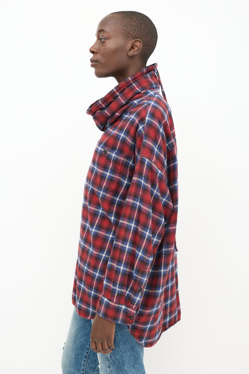 R13 Red 
Blue Plaid Turtleneck Top