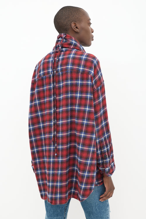 R13 Red 
Blue Plaid Turtleneck Top