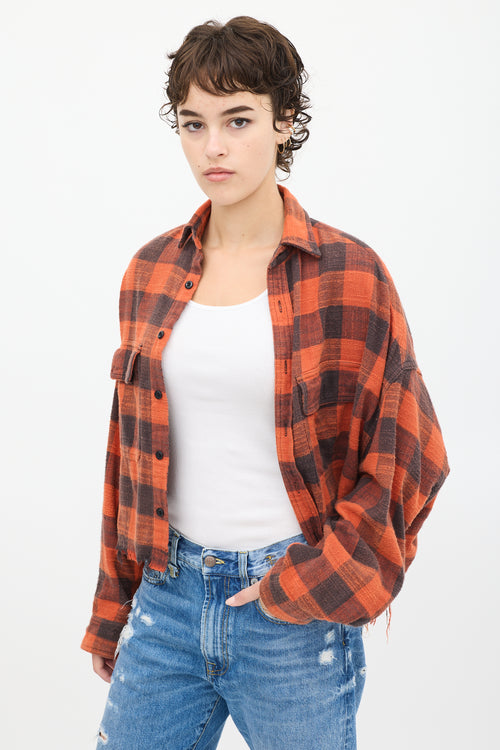 R13 Red 
Black Distressed Plaid Shirt