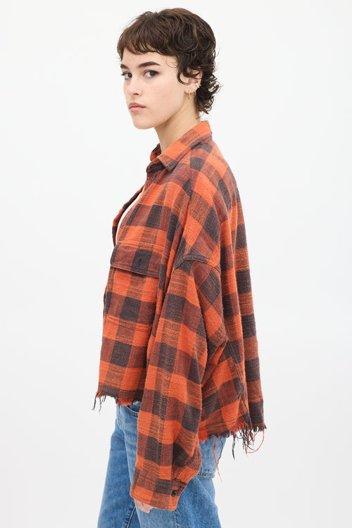 R13 Red 
Black Distressed Plaid Shirt