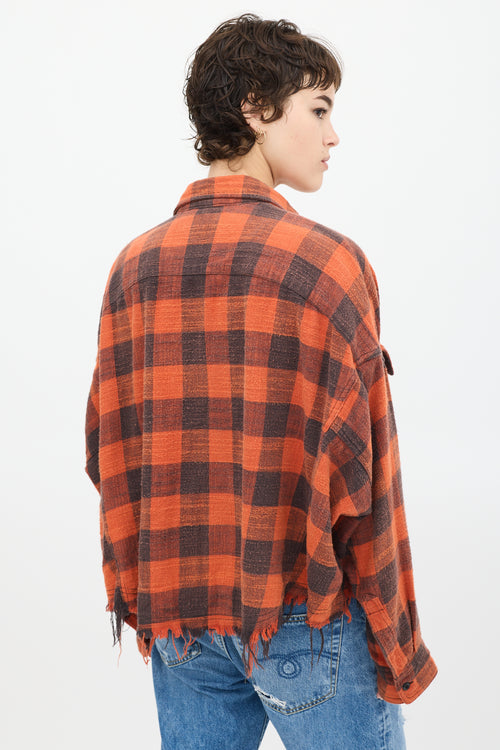 R13 Red 
Black Distressed Plaid Shirt