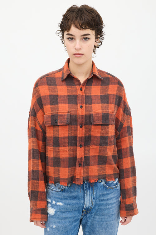 R13 Red 
Black Distressed Plaid Shirt