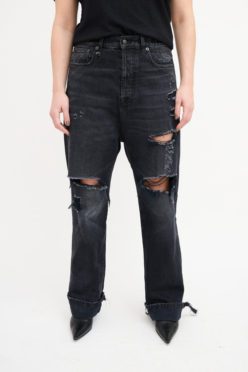 R13 Washed Black Distressed Izzy Drop Jeans