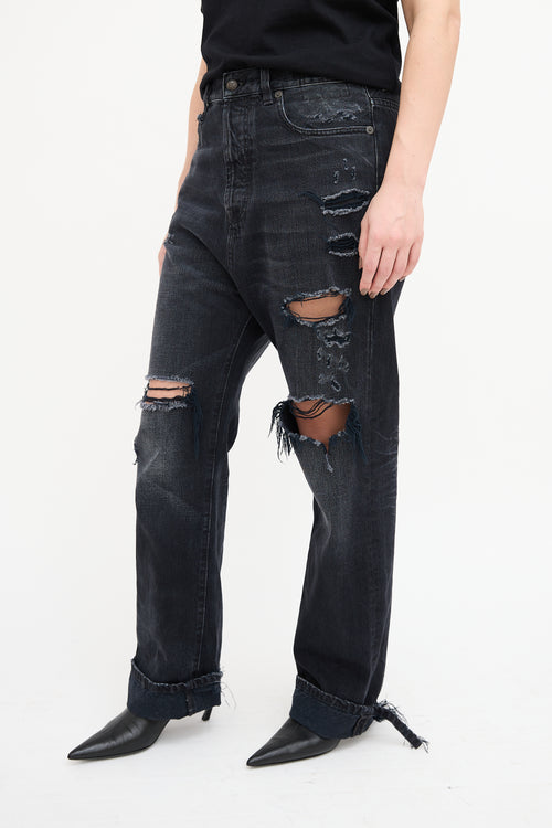 R13 Washed Black Distressed Izzy Drop Jeans