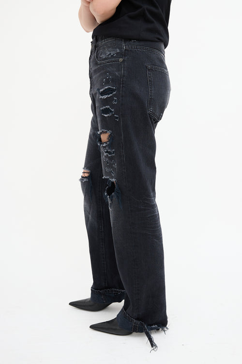 R13 Washed Black Distressed Izzy Drop Jeans