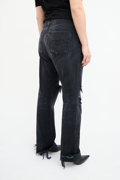 R13 Washed Black Distressed Izzy Drop Jeans