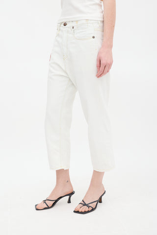 R13 White Kinney Tailor Drop Seat Jeans