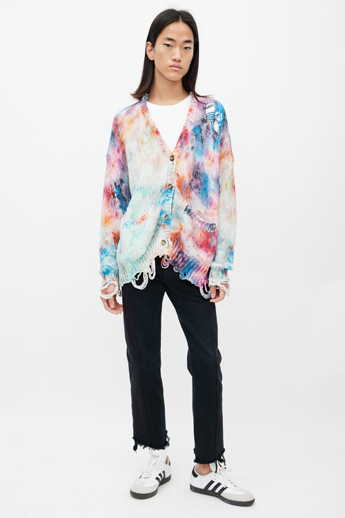 R13 White 
Multicolour Distressed Tie Dye Cardigan