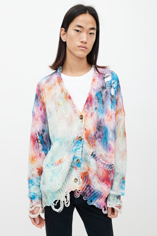 R13 White 
Multicolour Distressed Tie Dye Cardigan