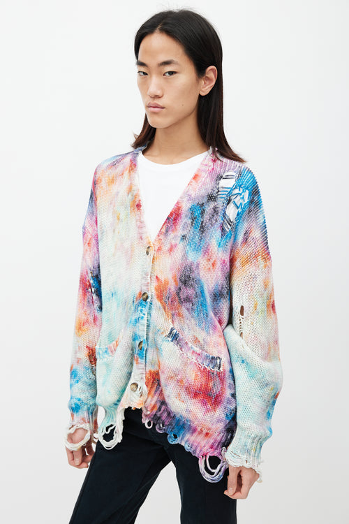 R13 White 
Multicolour Distressed Tie Dye Cardigan