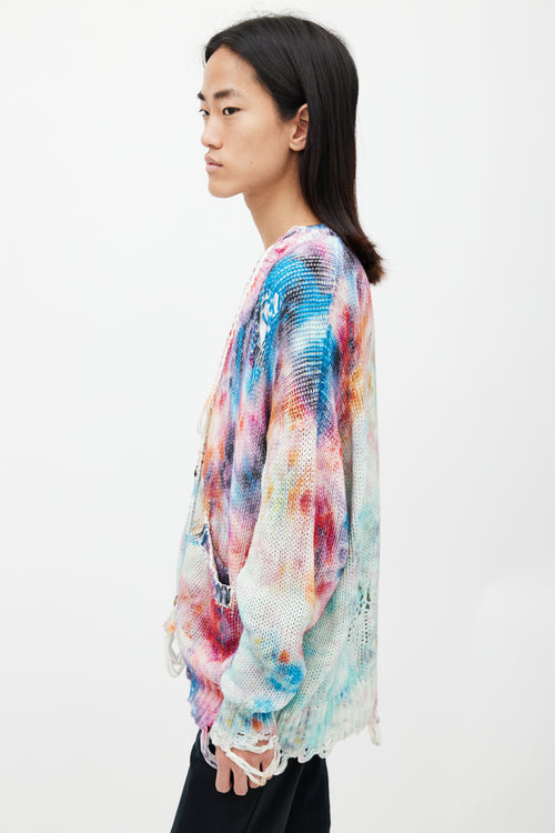 R13 White 
Multicolour Distressed Tie Dye Cardigan