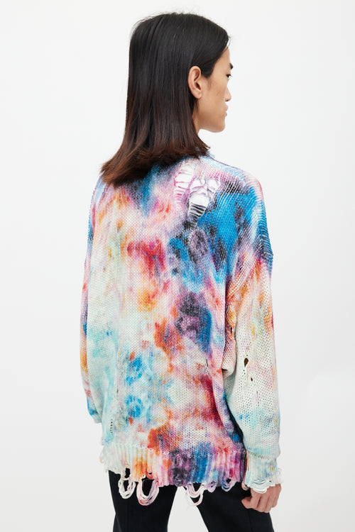 R13 White 
Multicolour Distressed Tie Dye Cardigan