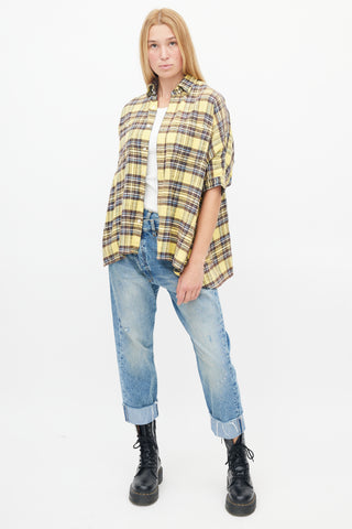 R13 Yellow 
Brown Oversized Flannel Button Up