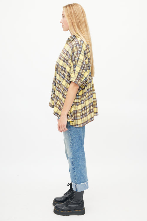 R13 Yellow 
Brown Oversized Flannel Button Up