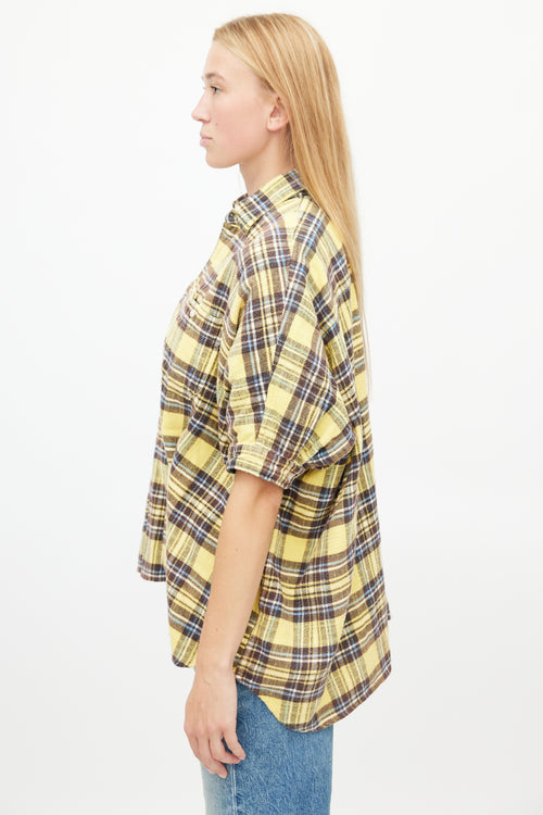 R13 Yellow 
Brown Oversized Flannel Button Up