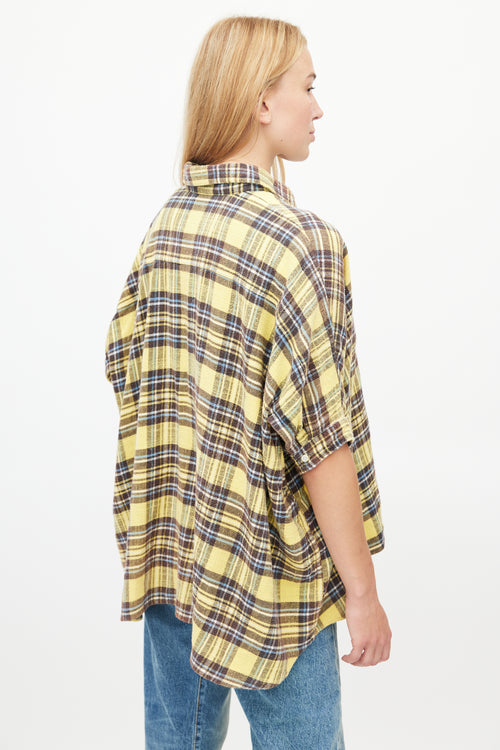 R13 Yellow 
Brown Oversized Flannel Button Up