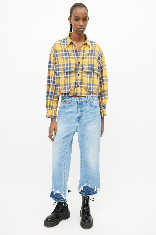 R13 Yellow 
Multi Plaid Oversized Crop Shirt