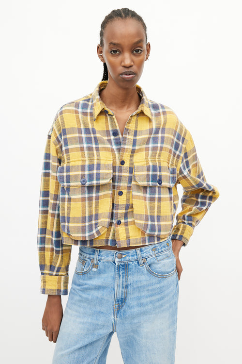 R13 Yellow 
Multi Plaid Oversized Crop Shirt