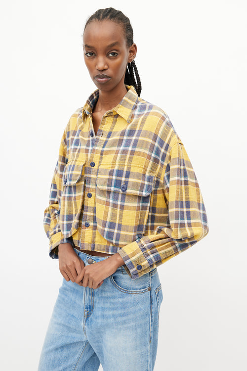 R13 Yellow 
Multi Plaid Oversized Crop Shirt