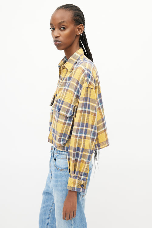 R13 Yellow 
Multi Plaid Oversized Crop Shirt