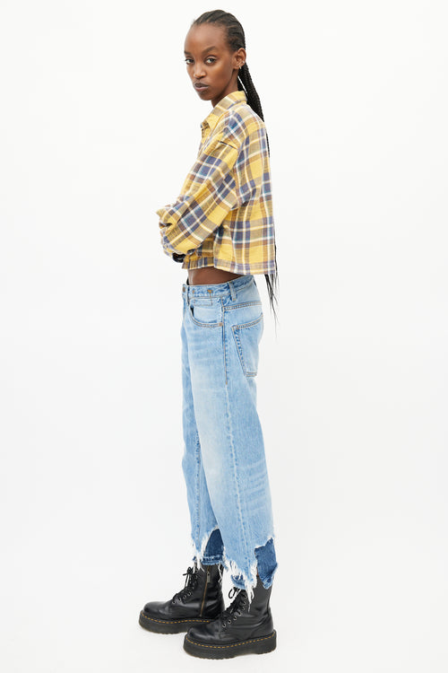 R13 Yellow 
Multi Plaid Oversized Crop Shirt