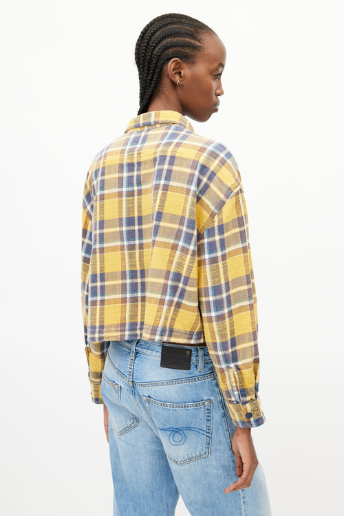 R13 Yellow 
Multi Plaid Oversized Crop Shirt