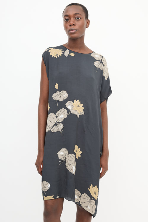 Rabens Saloner Dark Grey 
Multi Floral Shift Dress