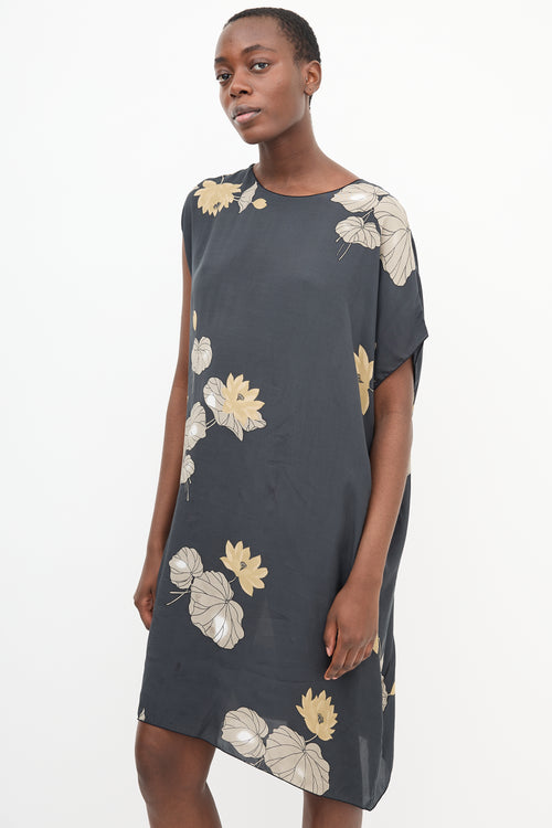 Rabens Saloner Dark Grey 
Multi Floral Shift Dress