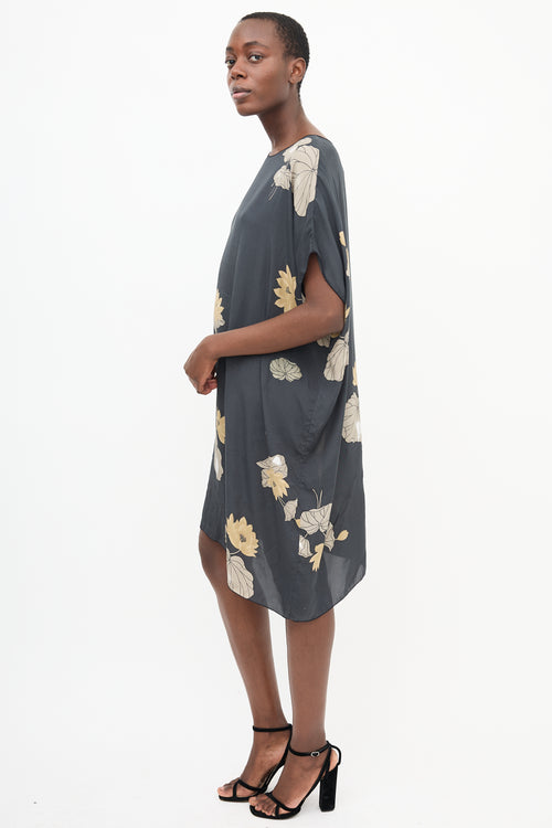 Rabens Saloner Dark Grey 
Multi Floral Shift Dress