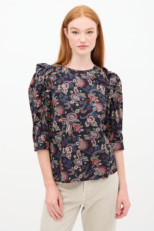 Ba&sh Black 
Multi Paisley Ruffle Top