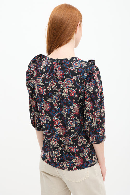 Ba&sh Black 
Multi Paisley Ruffle Top