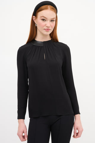 Ralph Lauren Black Silk 
Leather Gathered Blouse