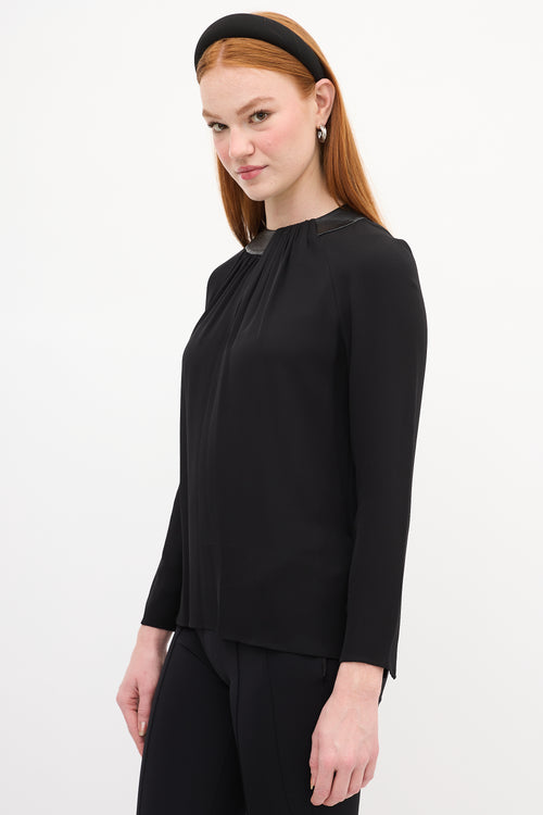 Ralph Lauren Black Silk 
Leather Gathered Blouse