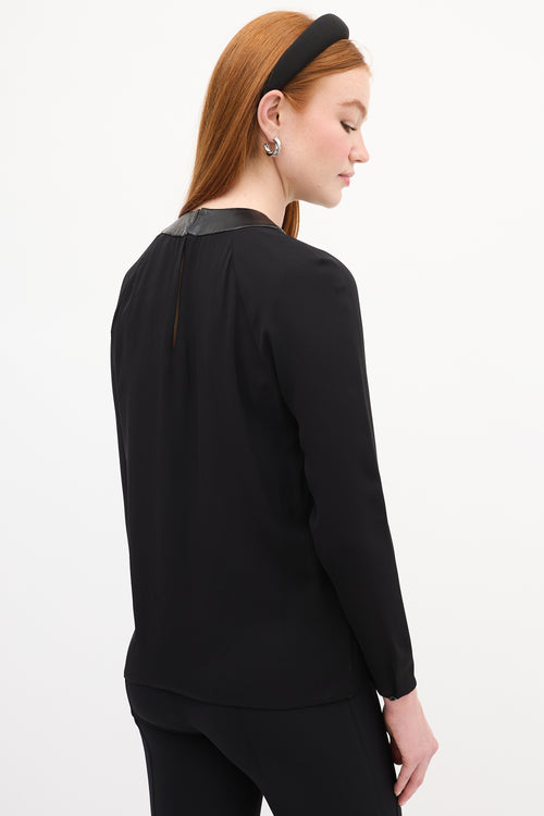 Ralph Lauren Black Silk 
Leather Gathered Blouse