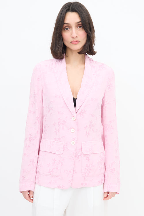 Raquel Allegra Pink Jacquard Shawl Lapel Blazer