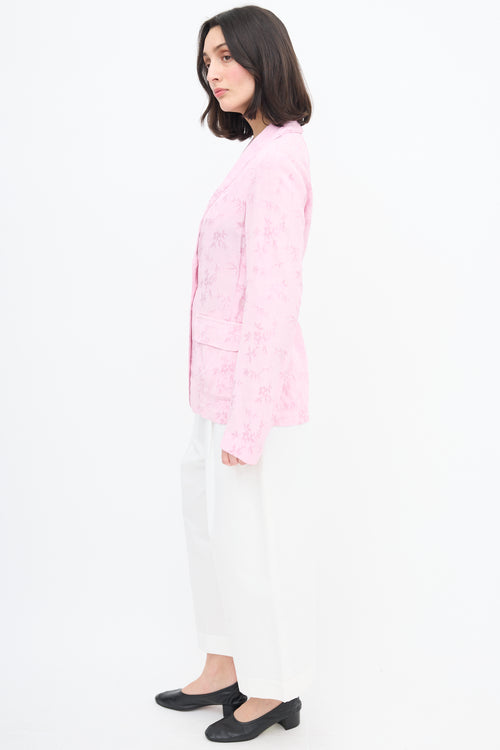 Raquel Allegra Pink Jacquard Shawl Lapel Blazer