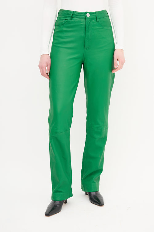 Remain Birger Christensen Green Leather Lynn Straight Leg Trouser