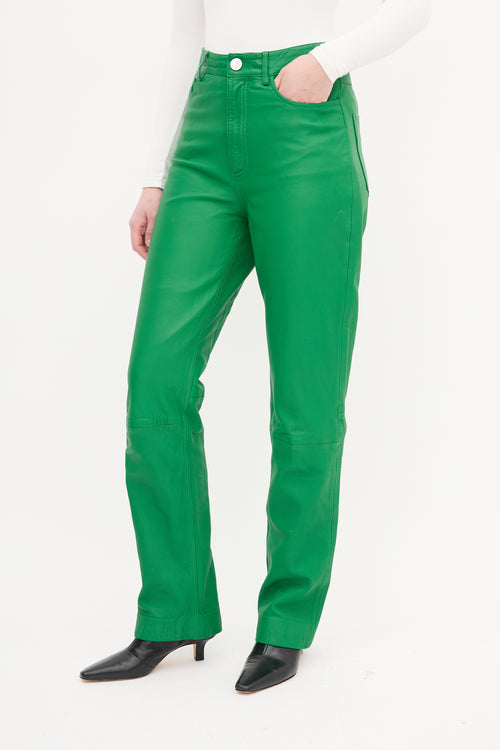 Remain Birger Christensen Green Leather Lynn Straight Leg Trouser