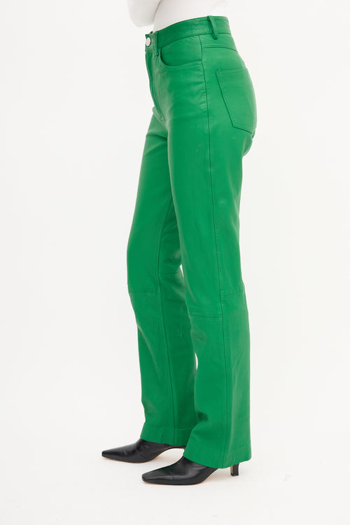 Remain Birger Christensen Green Leather Lynn Straight Leg Trouser