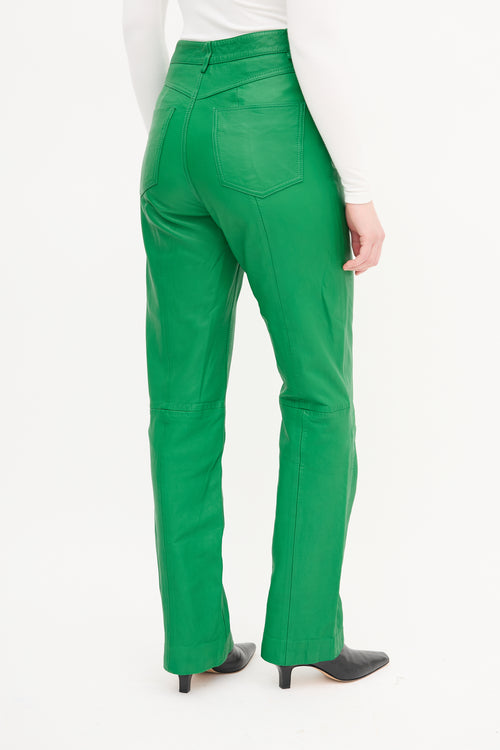 Remain Birger Christensen Green Leather Lynn Straight Leg Trouser