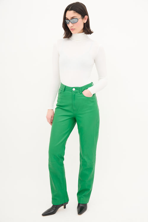 Remain Birger Christensen Green Leather Lynn Straight Leg Trouser