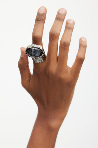 Saint Laurent Silver 
Black Gem Ring