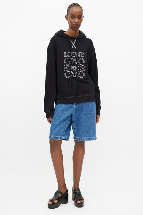 Loewe Black 
White Embroidered Logo Hoodie