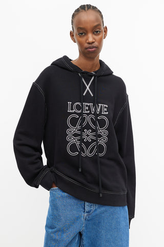 Loewe Black 
White Embroidered Logo Hoodie