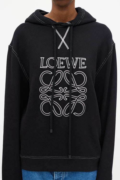 Loewe Black 
White Embroidered Logo Hoodie