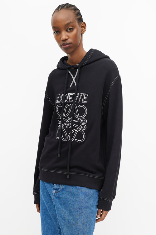 Loewe Black 
White Embroidered Logo Hoodie