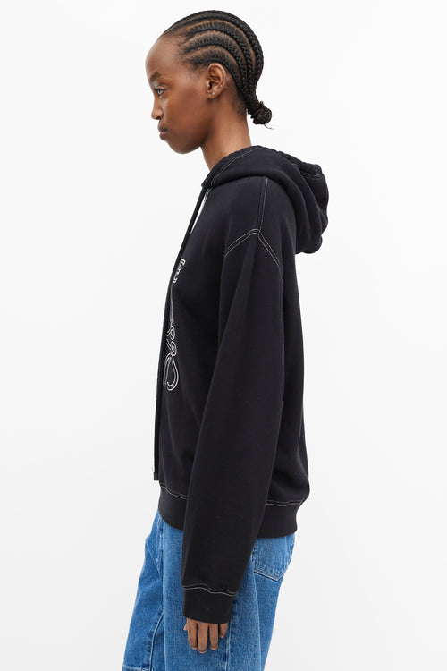 Loewe Black 
White Embroidered Logo Hoodie