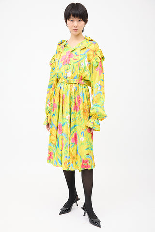 Balenciaga Yellow 
Multicolour Floral Crinkled Dress